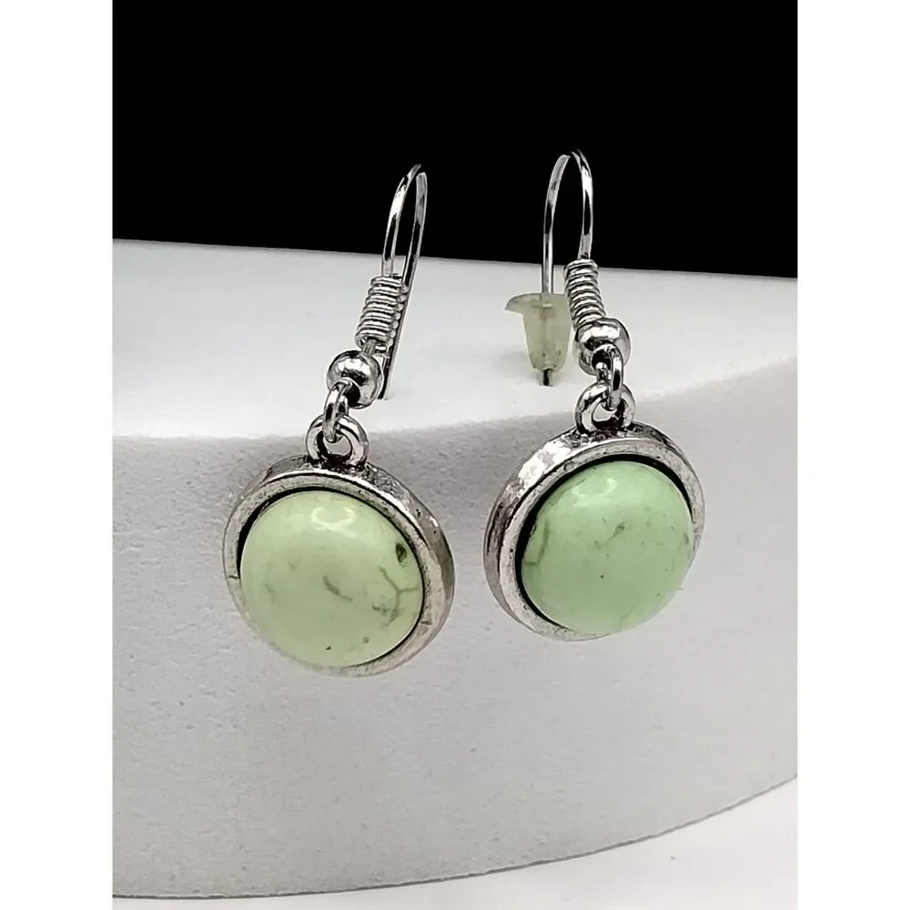 Necklace and Matching Earrings in a Mint Green Stone with Silver tone Tassel